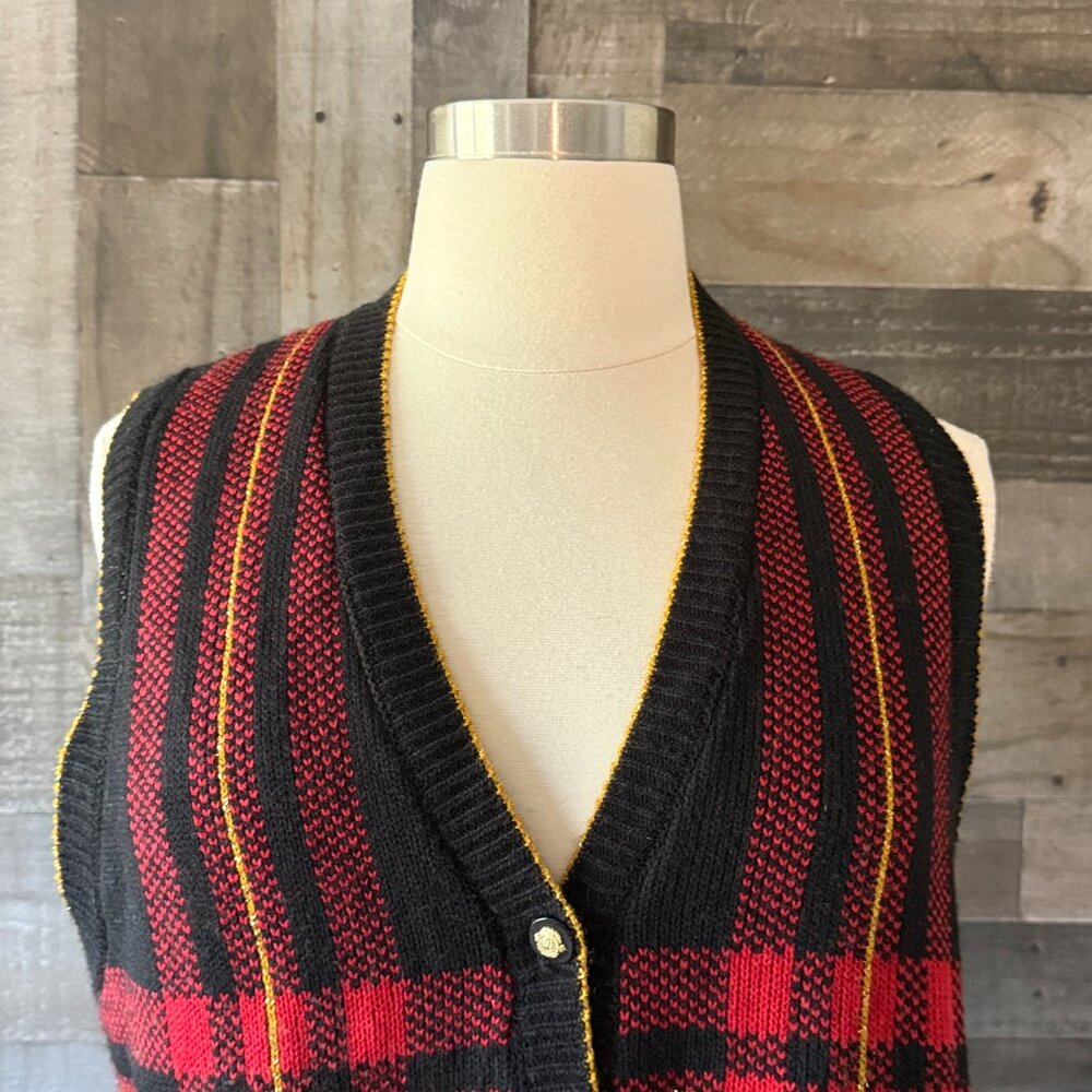 Maggie McNaughton vintage plaid sweater vest Xlarge Christmas holiday party - Picture 2 of 10